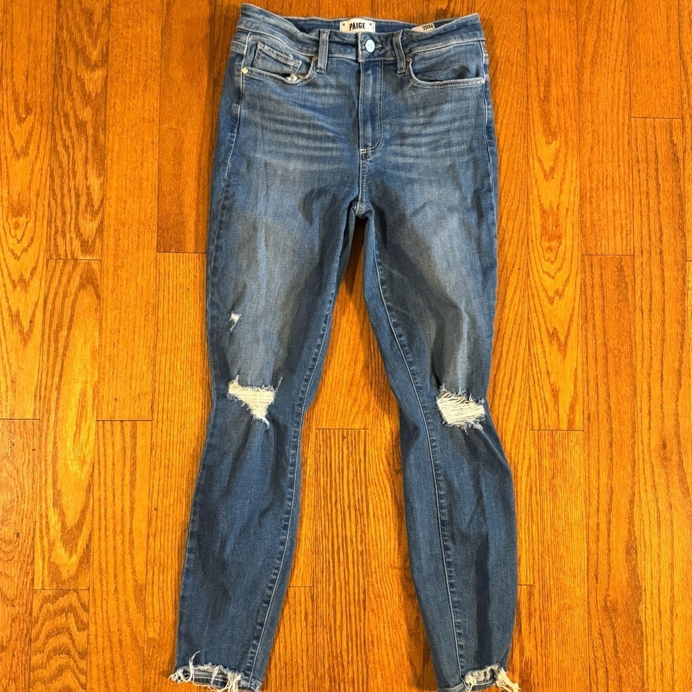 PAIGE Distressed Blue Skinny Jeans Womens Size 28